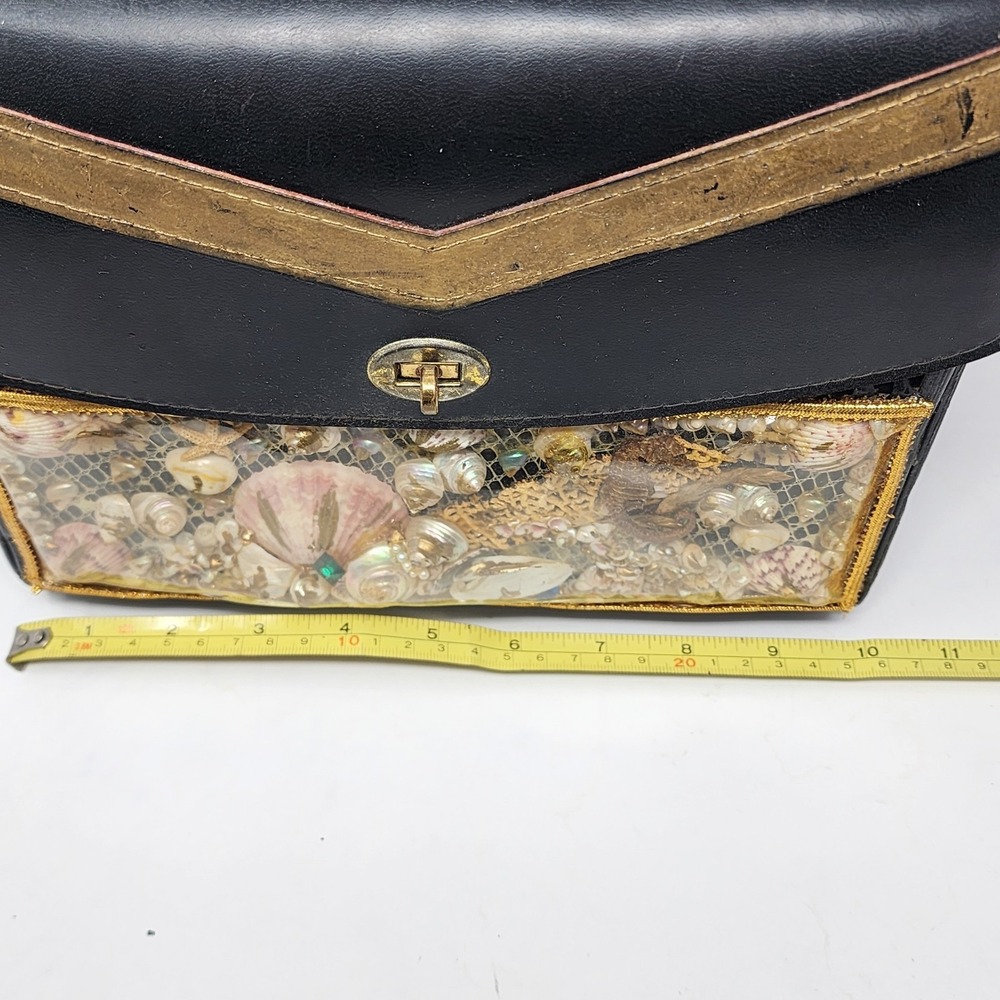 VTG‎ Black Wood Wicker Under the Sea Fish Scene Windowpane Purse Novelty Handbag - Picture 14 of 16